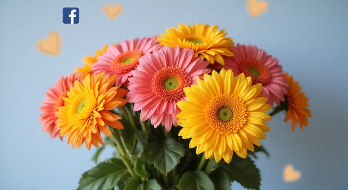 Ikony mediów społecznościowych i bukiet kwiatów