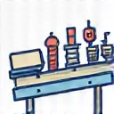 Ikona linii produkcyjnej symbolizująca proces produkcji.